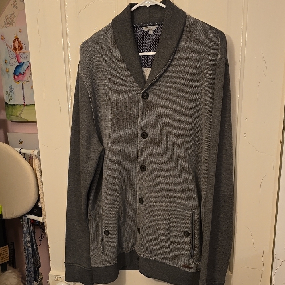 Ted Baker Gray Shawl Collar Cardigan Sweater